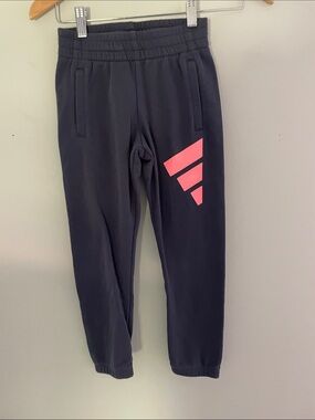 adidas Blue Joggers with Pink Logo Accent girls size:6X